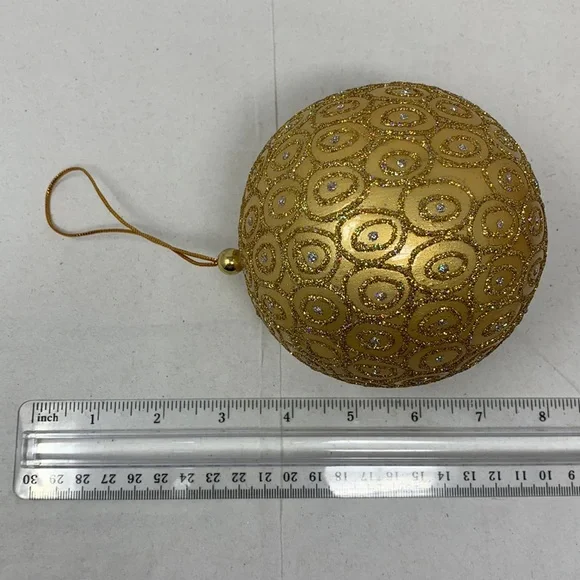 Large round gold glitter Christmas tree ornament decoration vintage decor - Picture 17 of 17